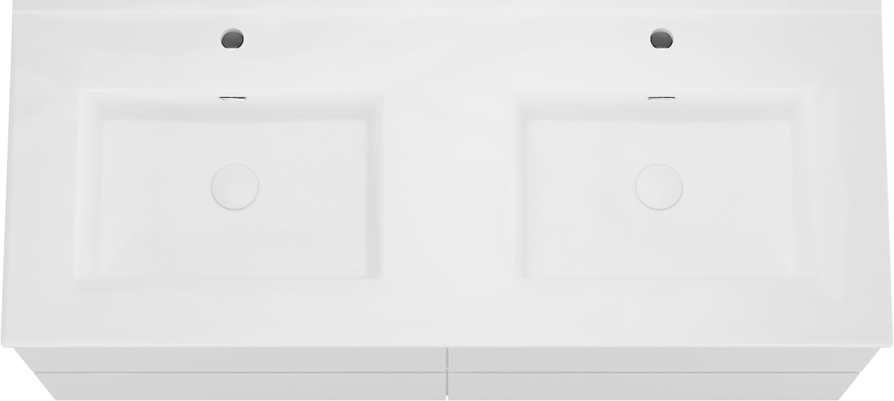 Storke Edge meuble salle de bains suspendu 130 x 52 cm blanc brillant avec Kera double vasque en porcelaine blanc brillant, bondes incluses