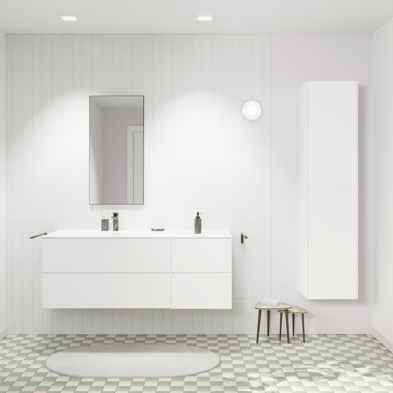 Storke Edge hängendes Möbelstück Set: 140 x 52 cm, Weiß matt, mit Mata Waschtisch links, Solid Surface Weiß matt