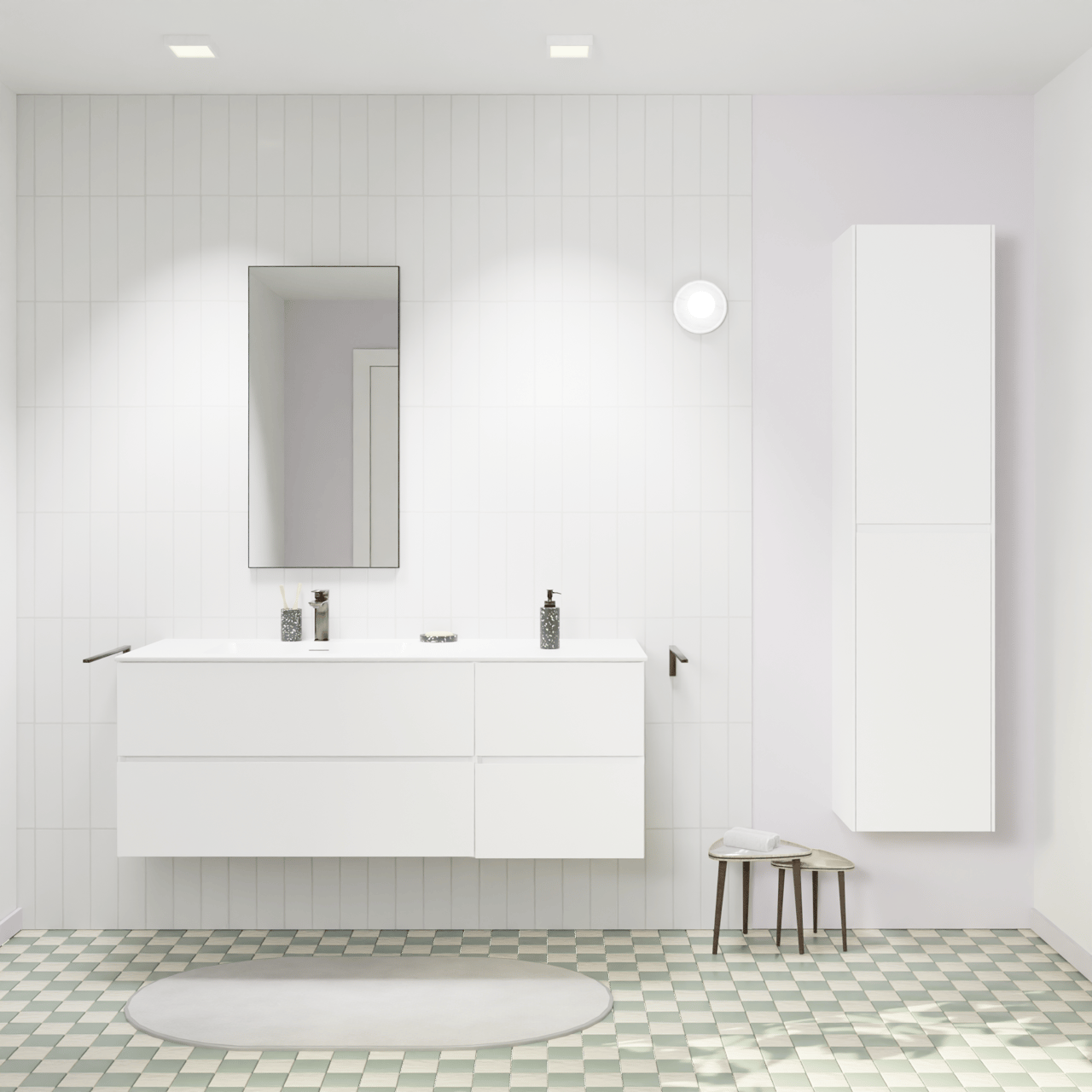 Storke Edge meuble salle de bains suspendu 140 x 52 cm blanc mat avec Mata plan vasque asymétrique à gauche en solid surface blanc mat