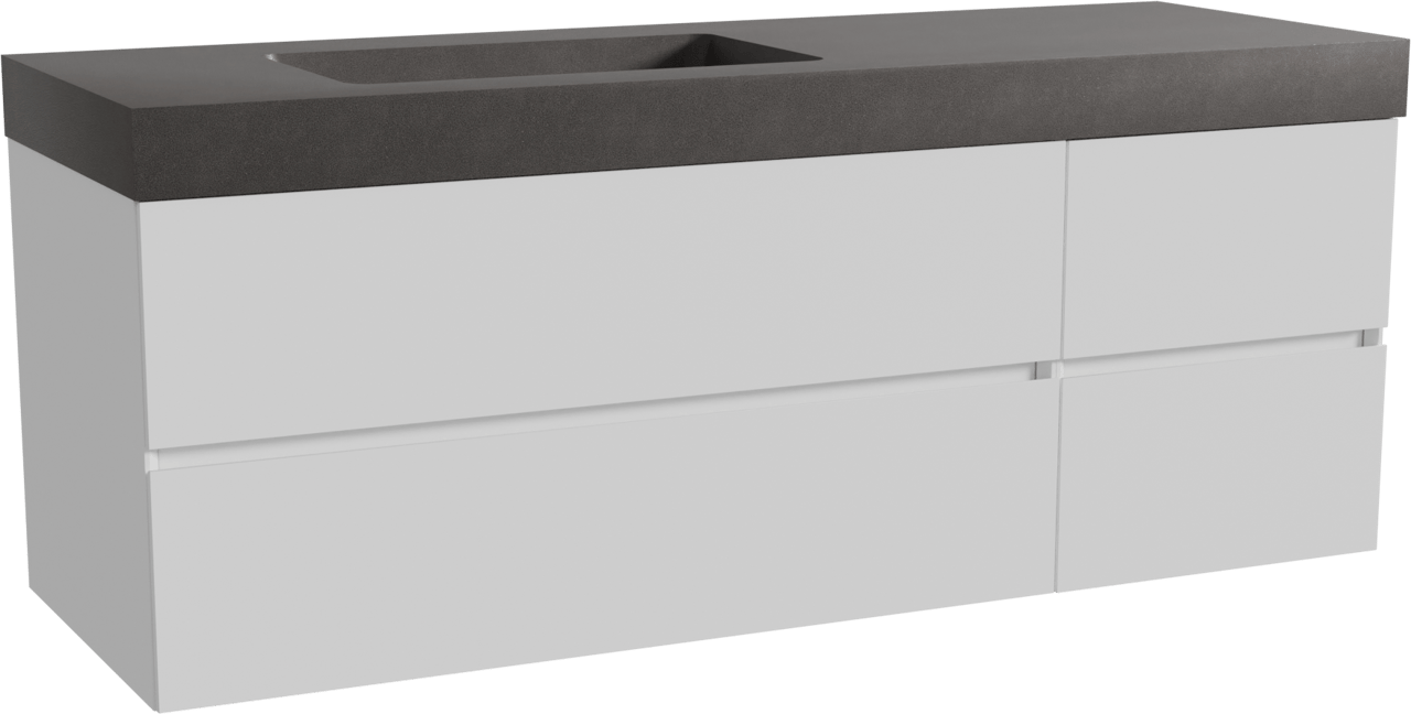 Storke Edge meuble salle de bains suspendu 150 x 52 cm blanc mat avec Scuro High vasque asymétrique gauche en quartz noir mat