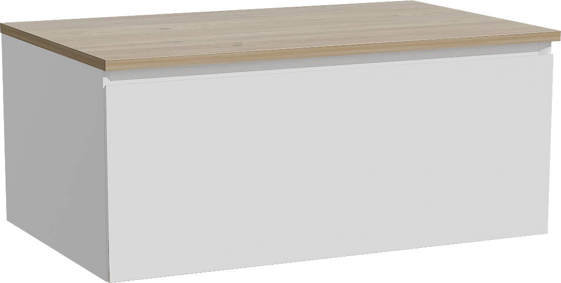 Storke Edge meuble salle de bains suspendu 85 x 52 cm blanc mat avec Panton tablette simple en mélaminé chêne brut