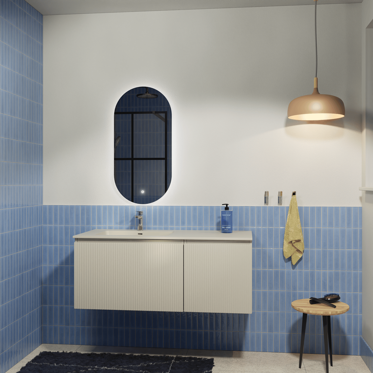 Storke Ribs hängendes Möbelstück Set: 120 x 52 cm, Seidengrau, mit Diva Waschtisch links, Top Solid, Seidengrau, Vertikale symmetrische gerade Rippe