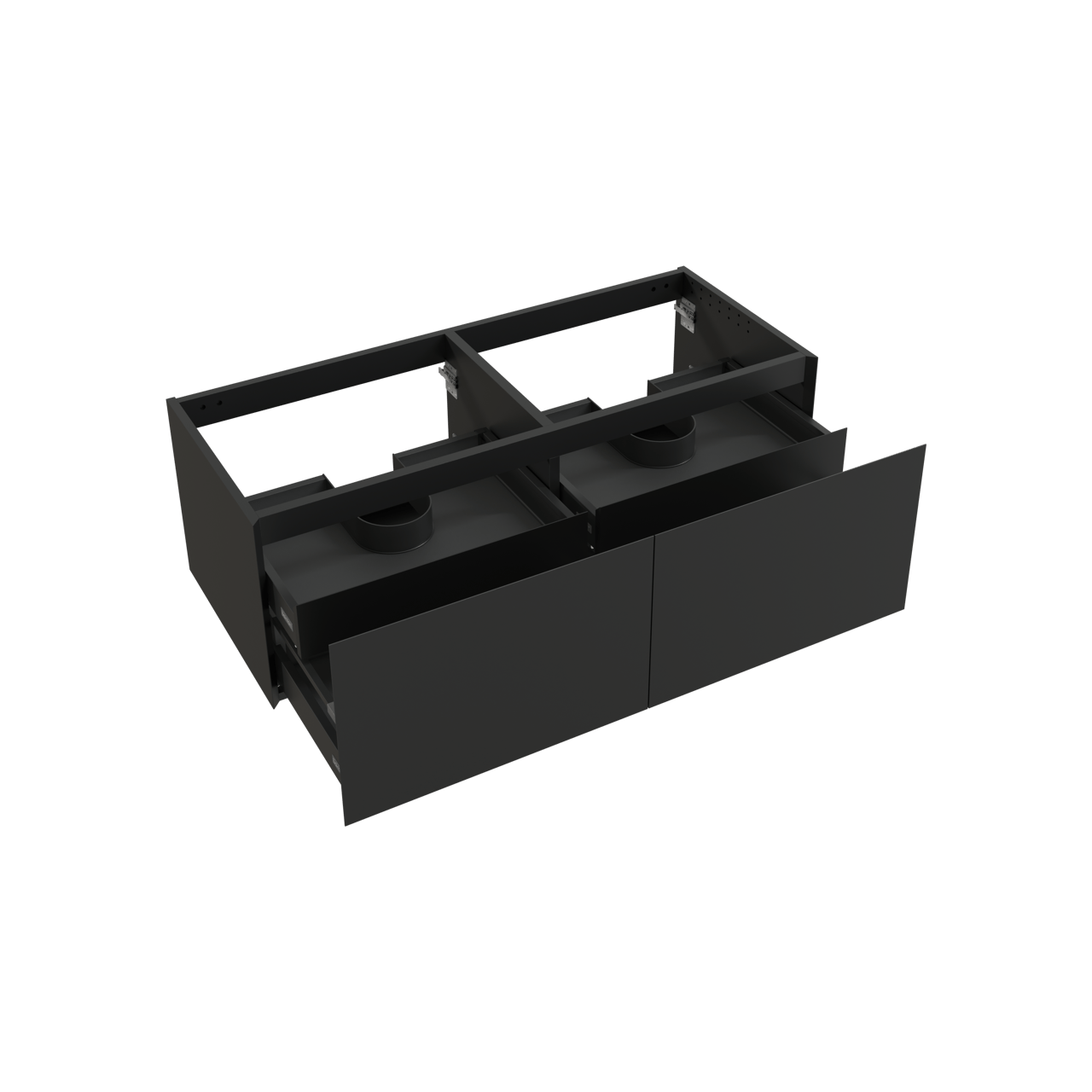Balmani Idra hängender Waschbeckenunterschrank: 135 x 55 cm, Schwarz matt, 4 Schubladen