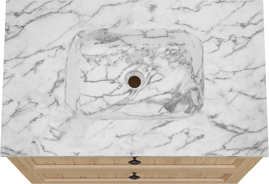 Balmani Lemon staand badkamermeubel 90 x 55 cm, fineer natuur eik met Tablo Arcato enkele wastafel in carrara