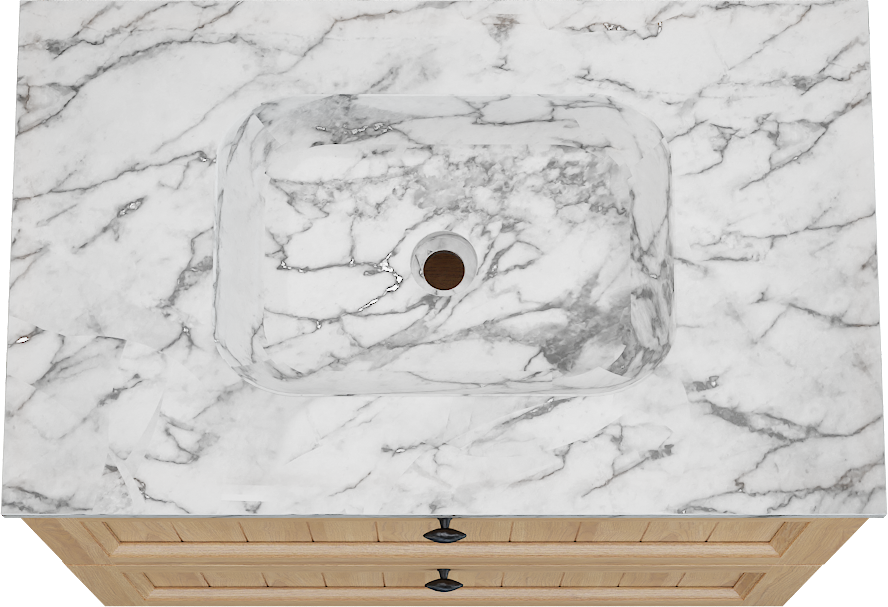 Balmani Lemon staand badkamermeubel 90 x 55 cm, fineer natuur eik met Tablo Arcato enkele wastafel in carrara