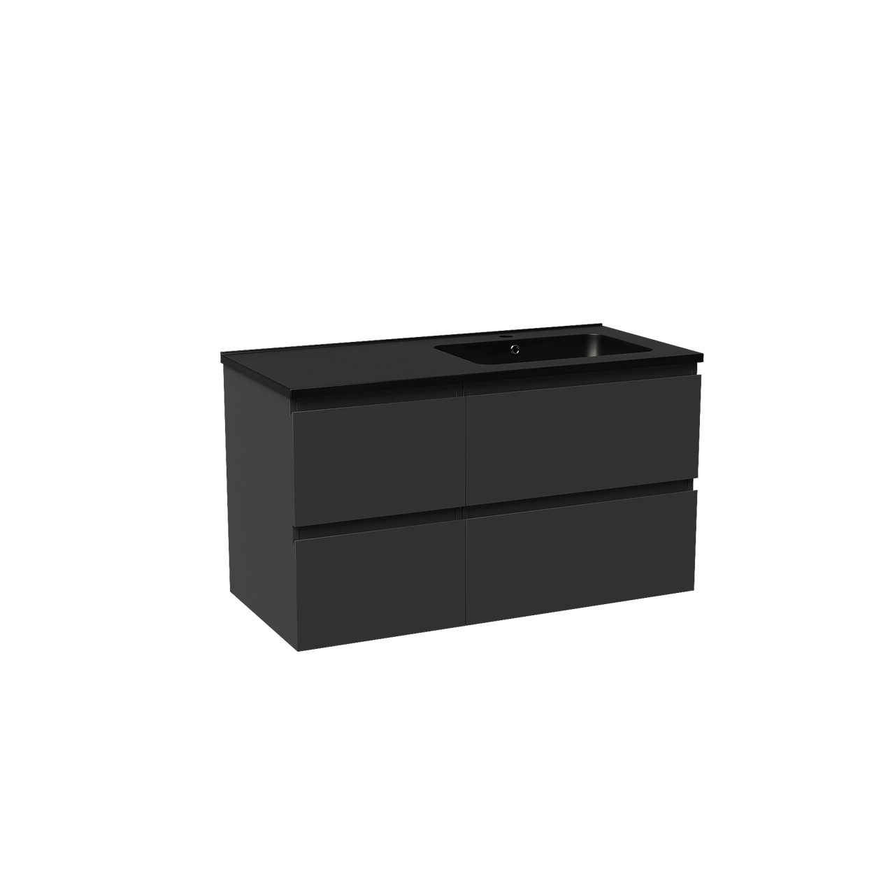 Linie Lado zwevend badkamermeubel 100 x 46 cm mat zwart met Vano asymmetrisch rechtse wastafel in composietmarmer mat zwart