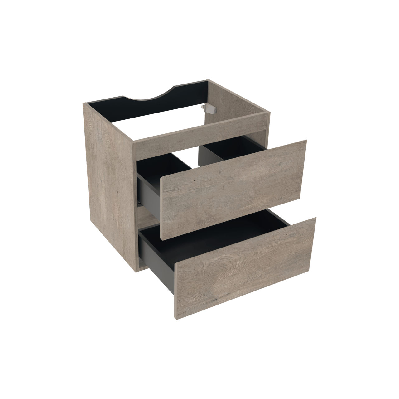 Linie Lado hängender Waschbeckenunterschrank: 60 x 46 cm, graue Eiche, 2 Schubladen