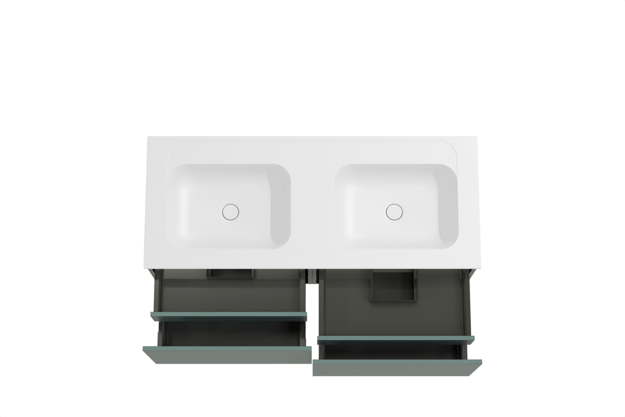 Balmani Sfera meuble salle de bains suspendu 135 x 55 cm forest avec Tablo Strada double vasque en marbre composite blanc mat