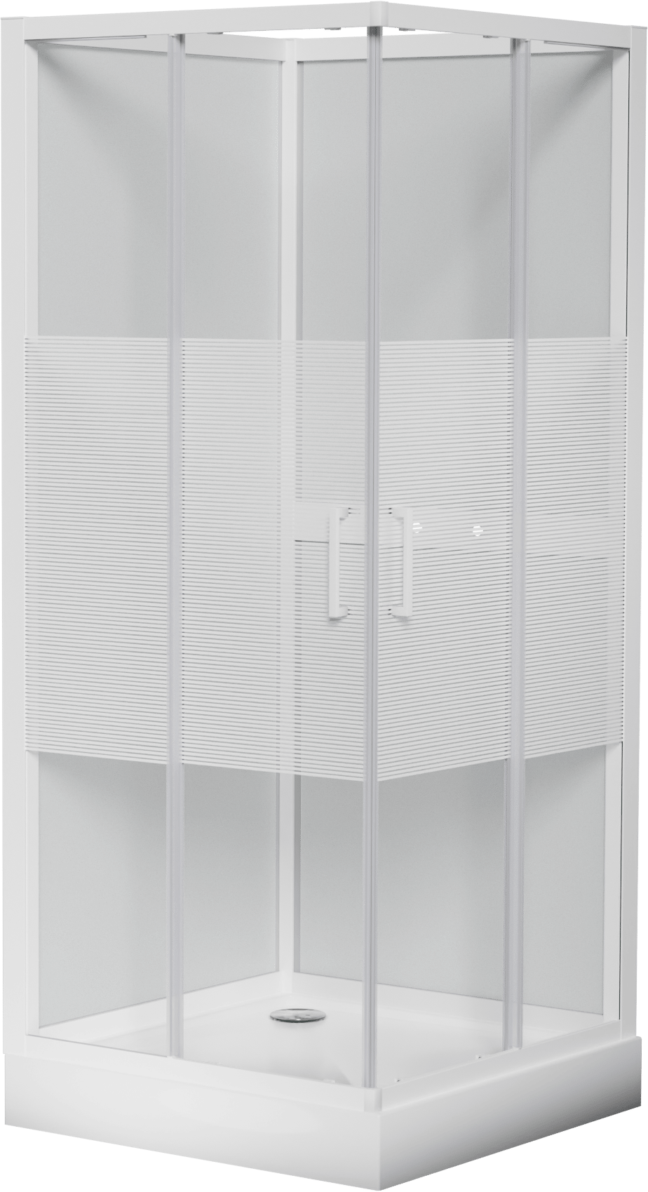 Luca Varess Talan complete douchecabine met schuifdeuren 90 x 90 cm helder glas met mat gestreepte strook glans wit profiel