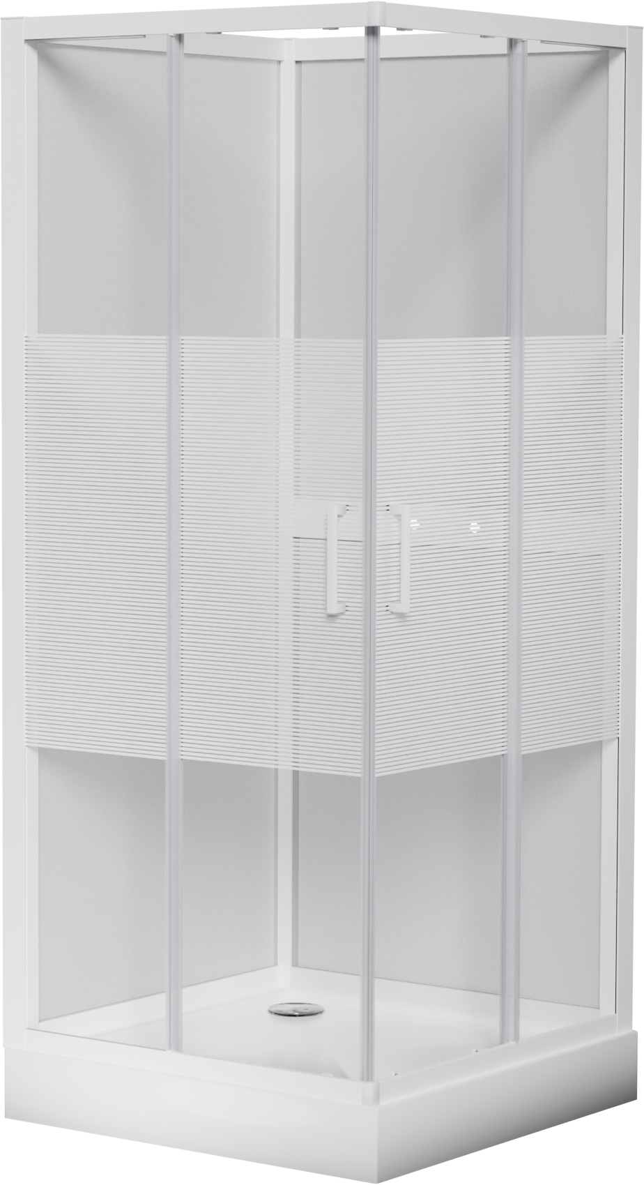 Luca Varess Talan complete douchecabine met schuifdeuren 90 x 90 cm helder glas met mat gestreepte strook glans wit profiel