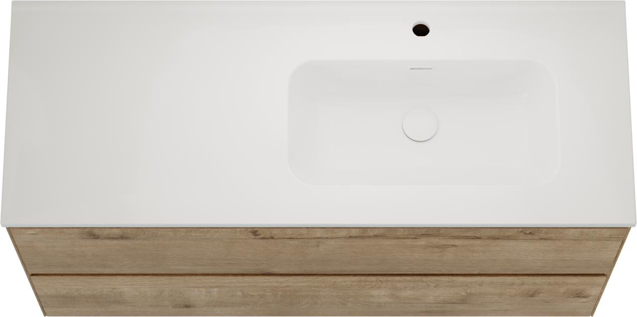 Balmani Mitra Compact meuble salle de bains suspendu 120 x 46 cm chêne brut avec Nostra vasque asymétrique droite en porcelaine blanc brillant