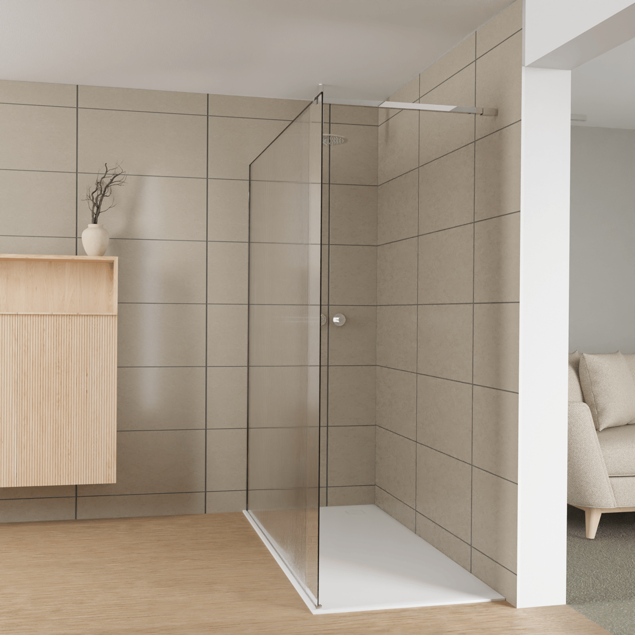 Balmani Modular Walk-In Dusche: 180 x 200 cm, Ribs, inklusive Coating, Profil Chrom glänzend