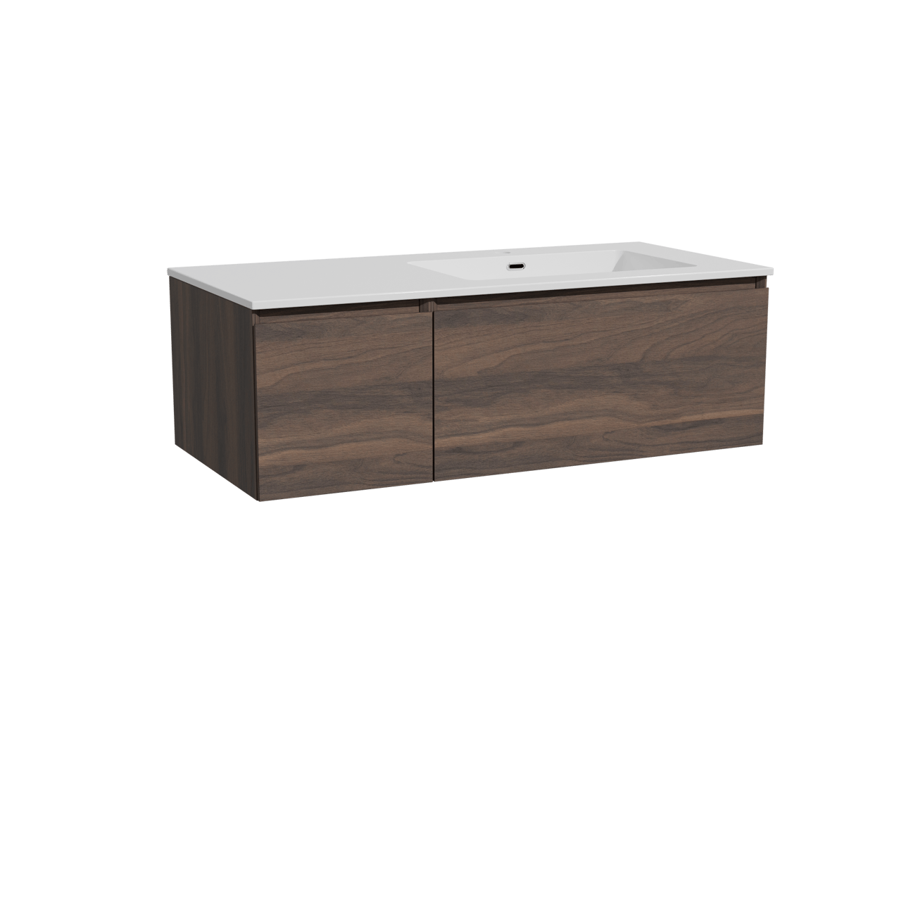 Storke Edge meuble salle de bains suspendu 110 x 52 cm noyer avec Diva vasque asymétrique droite en marbre composite blanc brillant