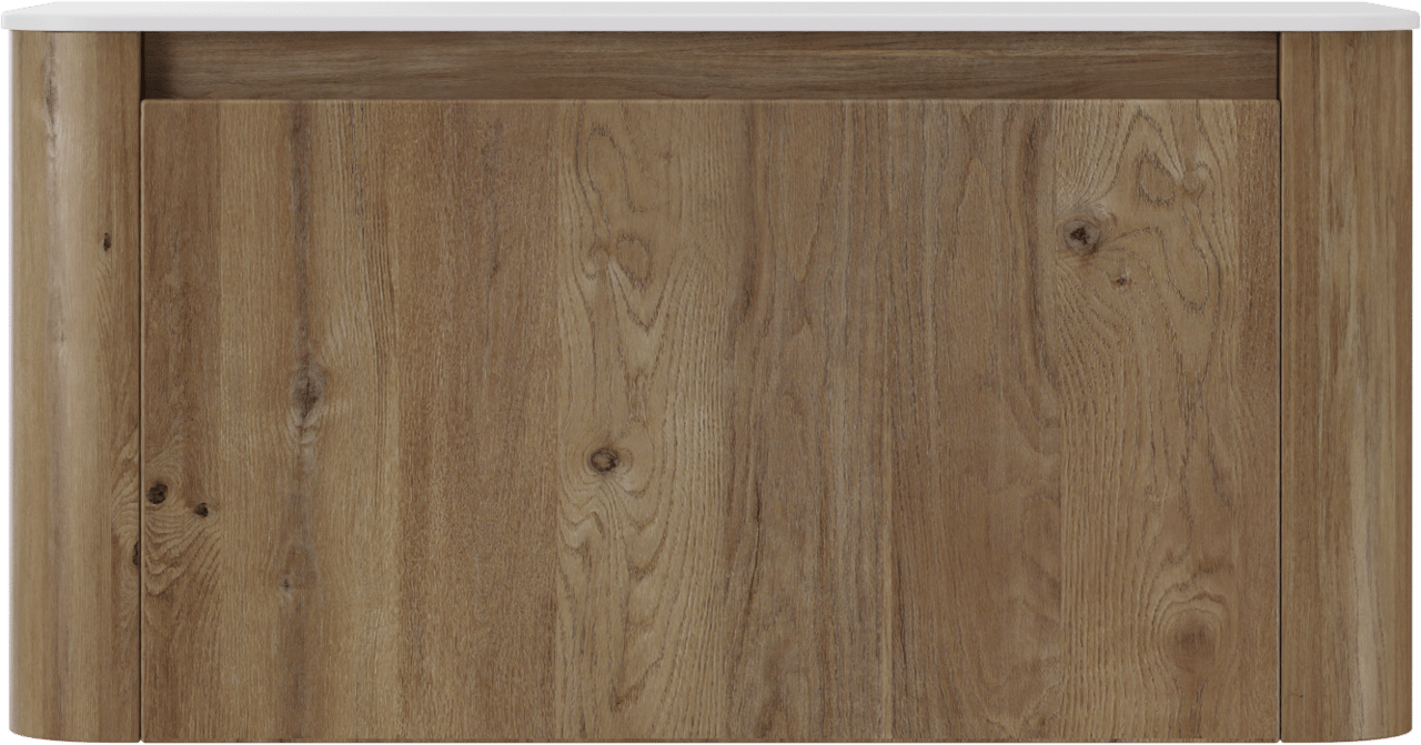 Storke Soft meuble salle de bains suspendu 100 x 46 cm chêne brut avec Tavola Soft tablette simple en Solid Surface blanc mat