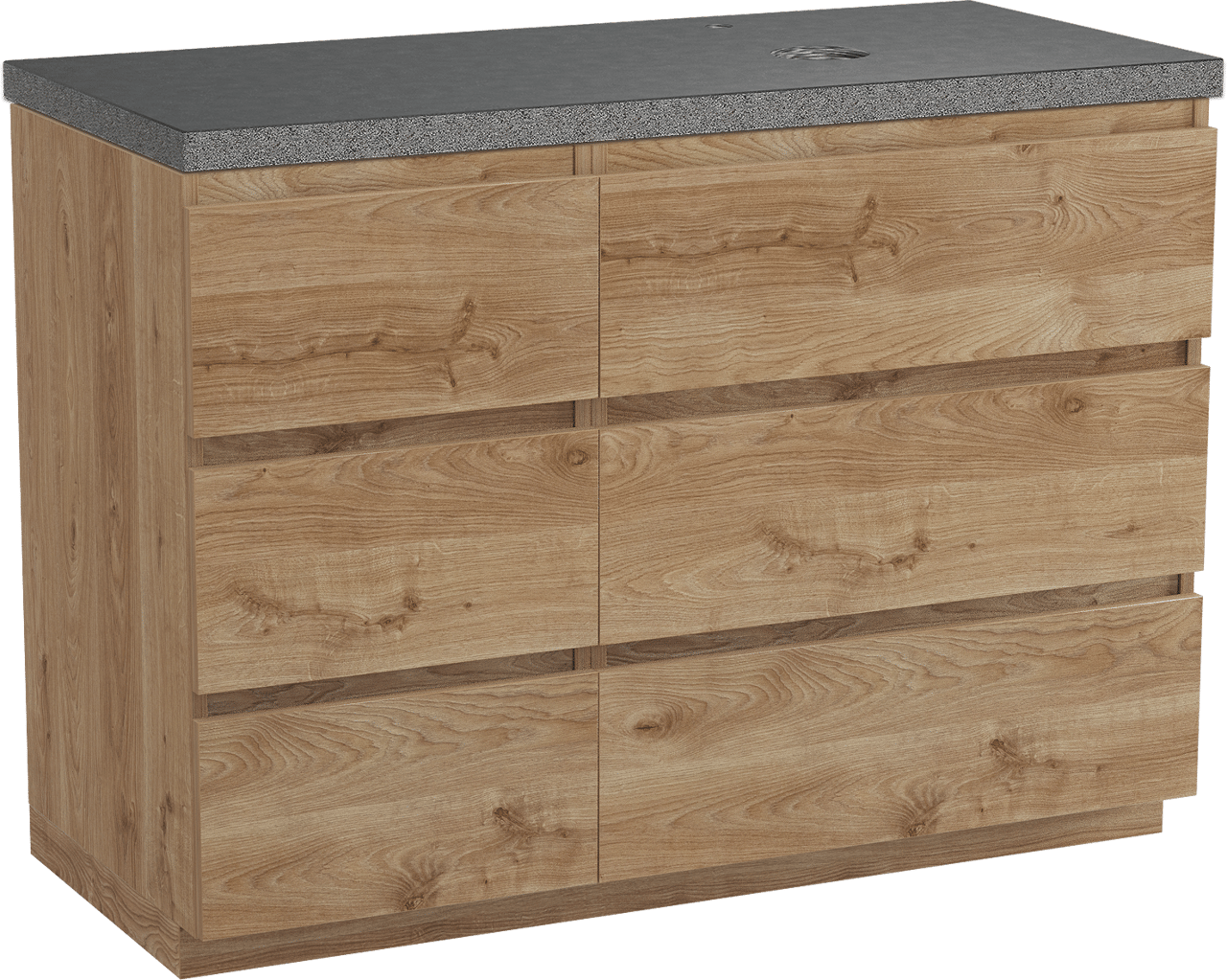 Balmani Lucida freistehendes Möbelstück Set: 120 x 55 cm, Rohe Eiche, mit Rock Waschtisch rechts, Schwarzes Granit