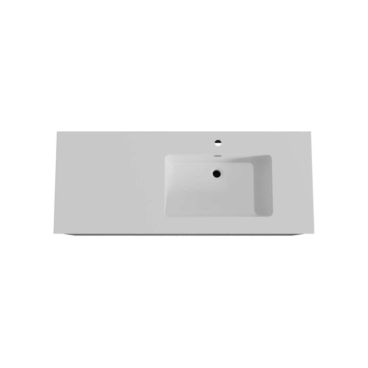 Storke Ribs meuble salle de bains suspendu 130 x 52 cm chêne noir avec Diva vasque asymétrique droite en marbre composite blanc brillant, Nervure droite asymétrique verticale