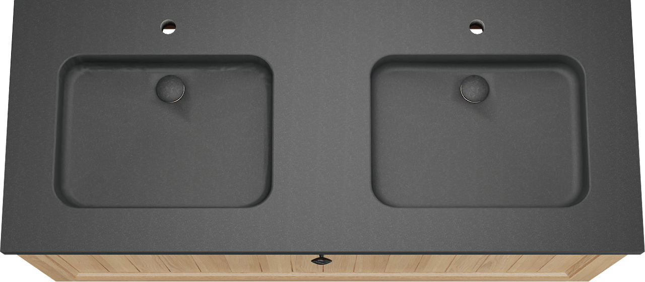 Balmani Lemon meuble salle de bains suspendu 135 x 55 cm, placage chêne naturel avec Napoli double vasque en granit noir