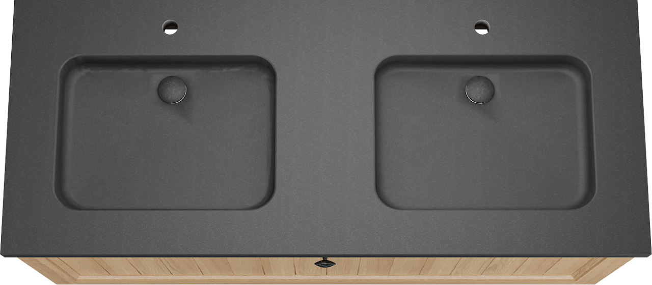 Balmani Lemon zwevend badkamermeubel 135 x 55 cm, fineer natuur eik met Napoli dubbele wastafel in graniet zwart