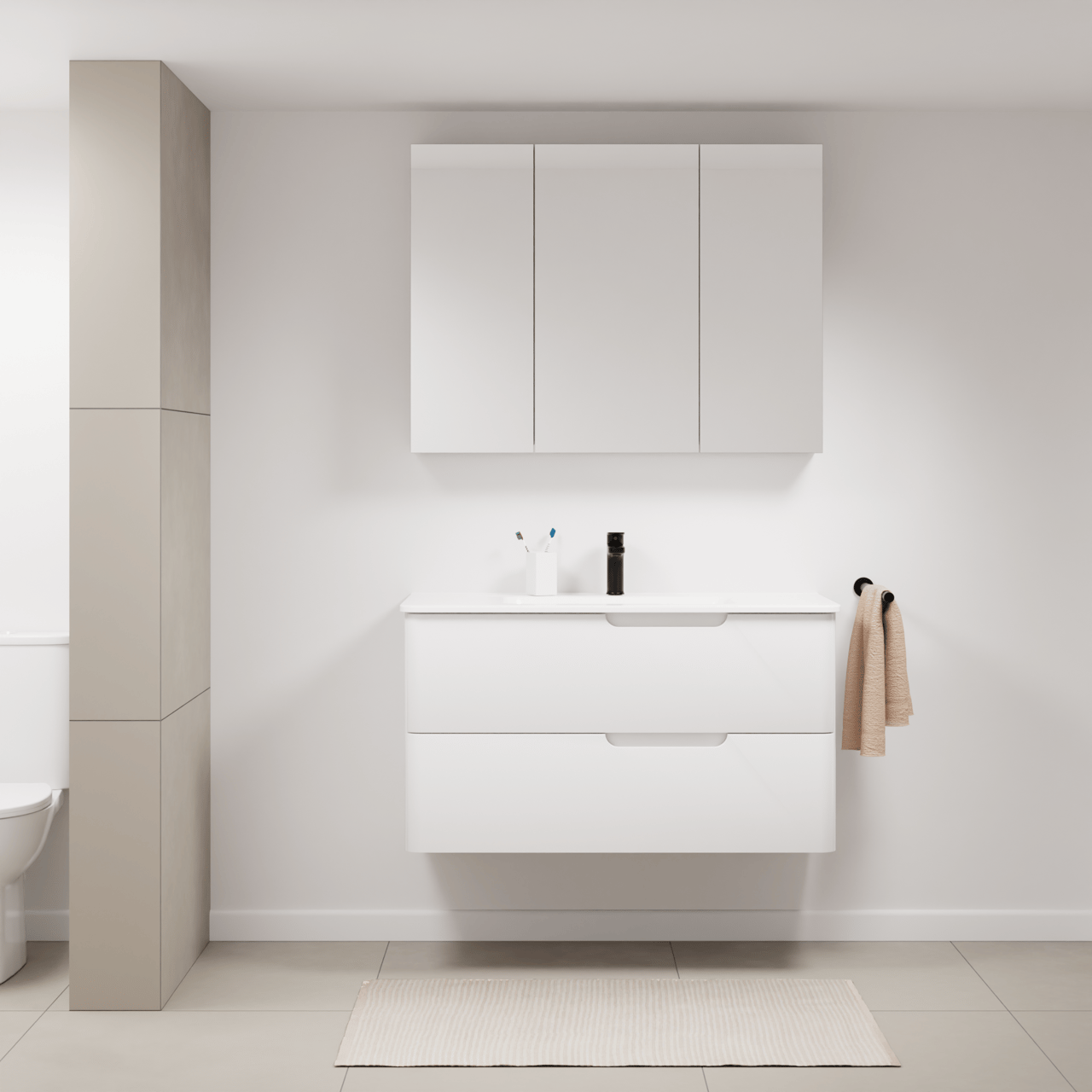 Linie Curvo meuble salle de bains suspendu 100 x 46 cm blanc brillant avec Baro Curvo plan simple en porcelaine blanc brillant