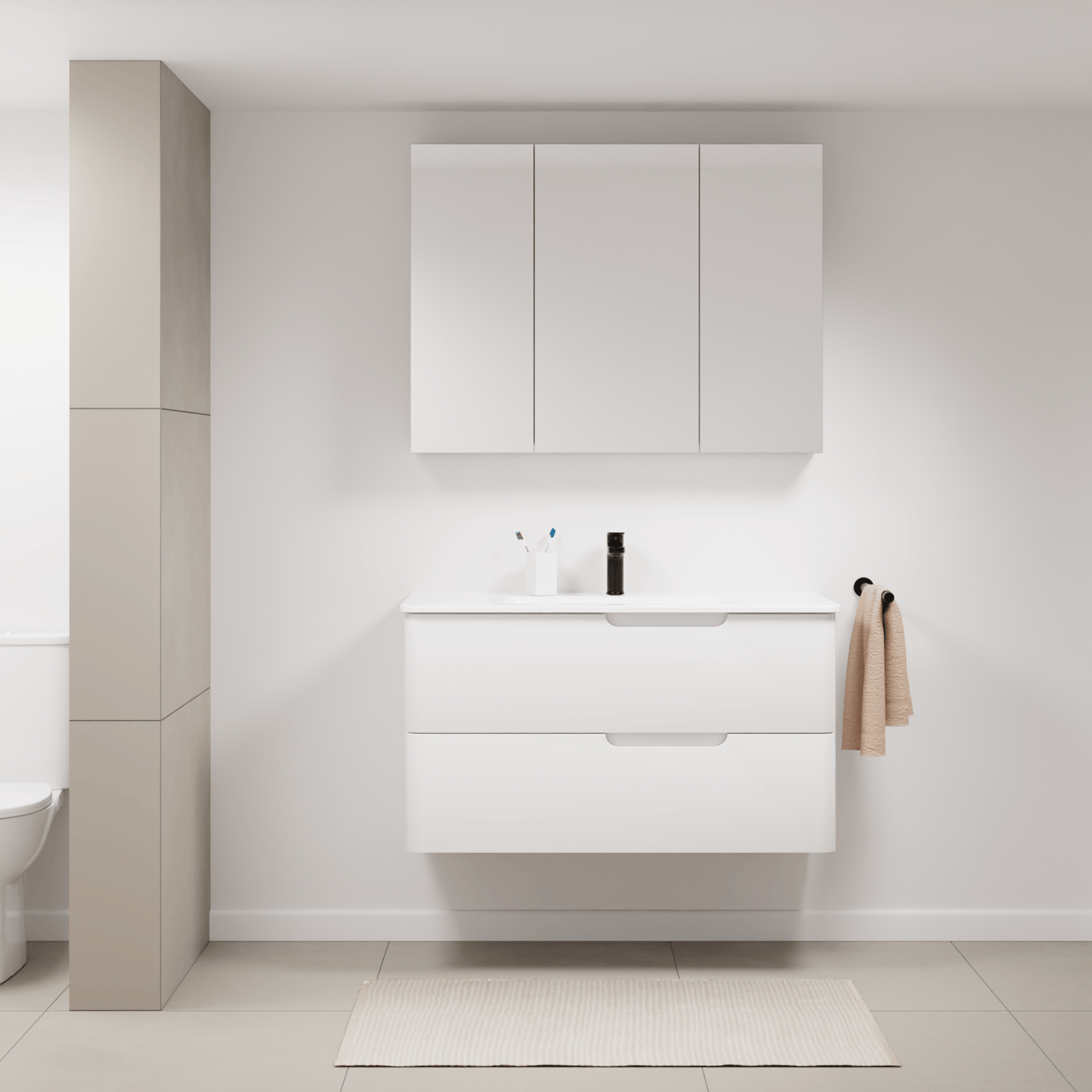 Linie Curvo zwevend badkamermeubel 100 x 46 cm glanzend wit met Baro Curvo enkele wastafel in porcelein glanzend wit