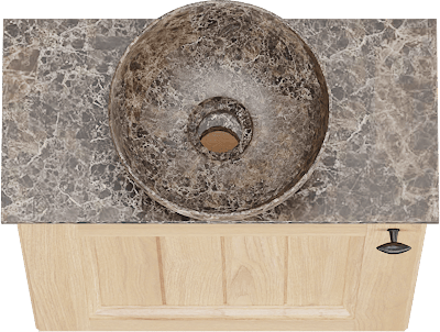 Balmani Lemon zwevend toiletmeubel 42 x 21 cm natuur eiken met Facetta wastafelblad en Bari XS waskom in Dark Emperador marmer