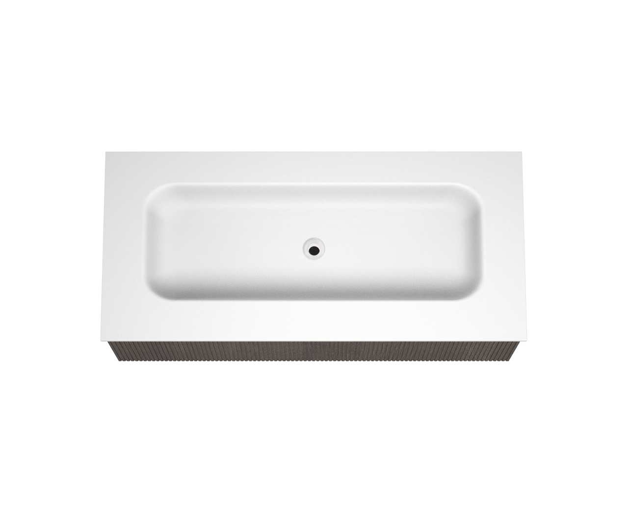 Balmani Forma meuble salle de bains suspendu 120 x 55 cm chêne fumé avec Tablo Arcato plan simple pour 2 trous de robinet en solid surface blanc mat, Nervure droite symétrique verticale