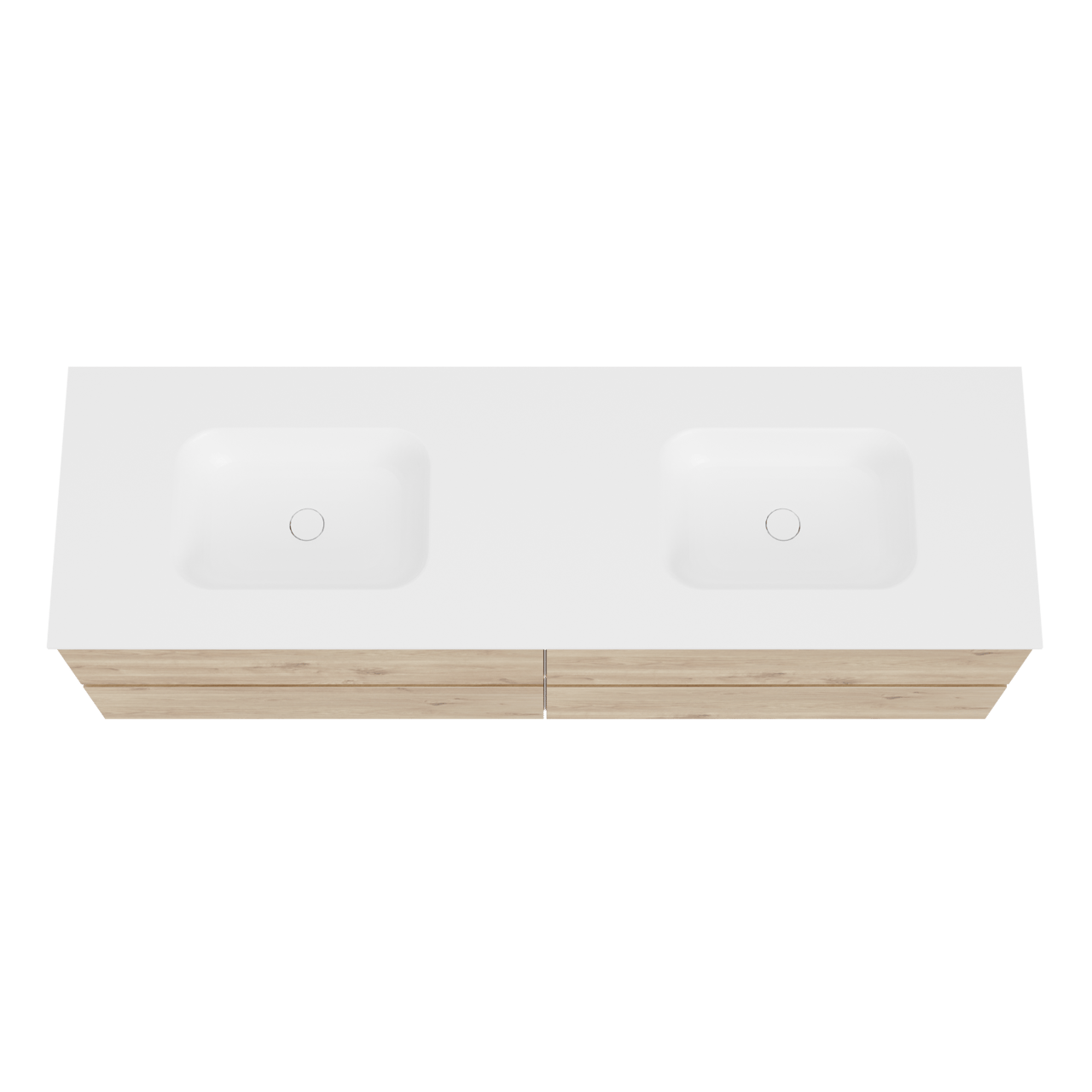 Balmani Lucida zwevend badmeubel 180 x 55 cm ruw eiken met Tablo Arcato dubbele wastafel in solid surface mat wit
