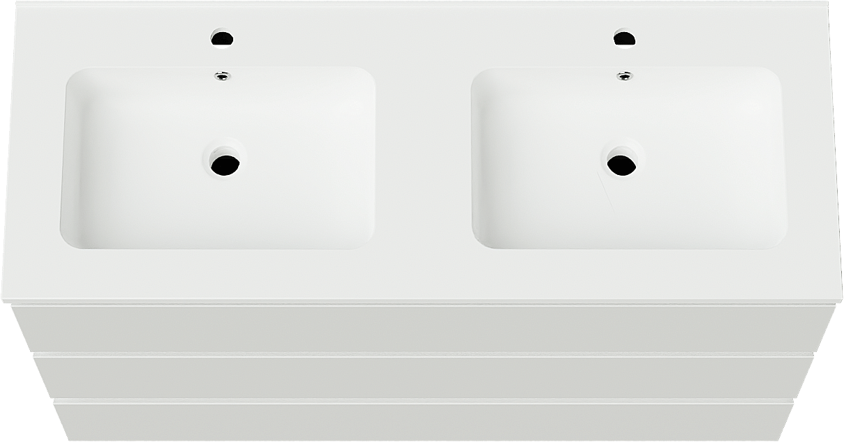 Linie Lado freistehendes Möbelstück Set: 120 x 46 cm, Weiß glänzend, mit Vano Doppelwaschtisch, Marmorkomposit Weiß matt