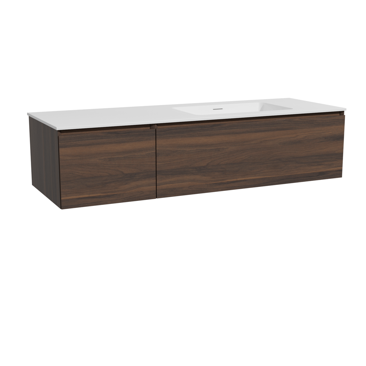 Storke Edge meuble salle de bains suspendu 150 x 52 cm noyer avec Mata vasque asymétrique droite en solid surface blanc mat