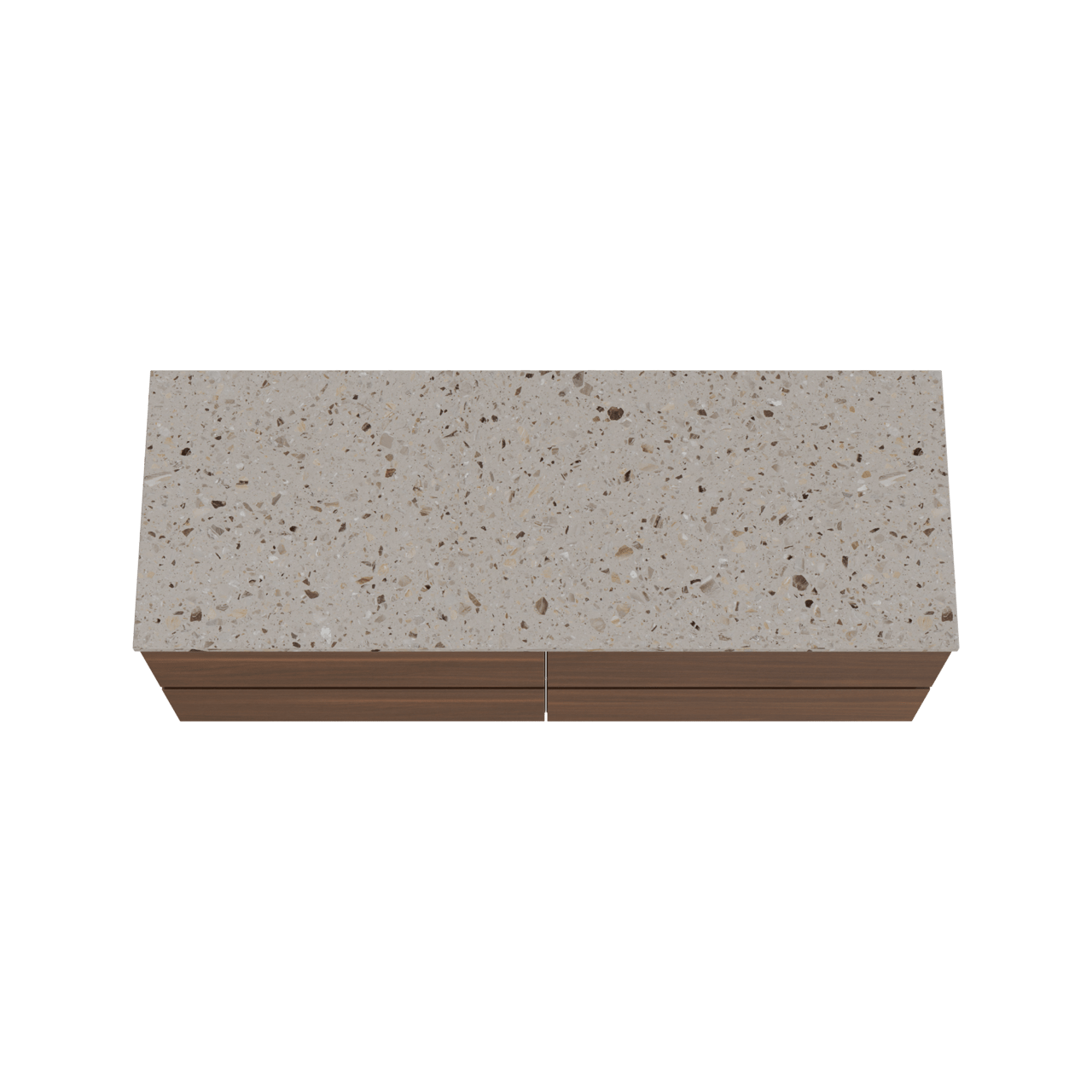 Balmani Lucida zwevend badkamermeubel 150 x 55 cm amerikaanse notelaar met Stretto enkel of dubbel tablet in terrazzo greige terrazzo