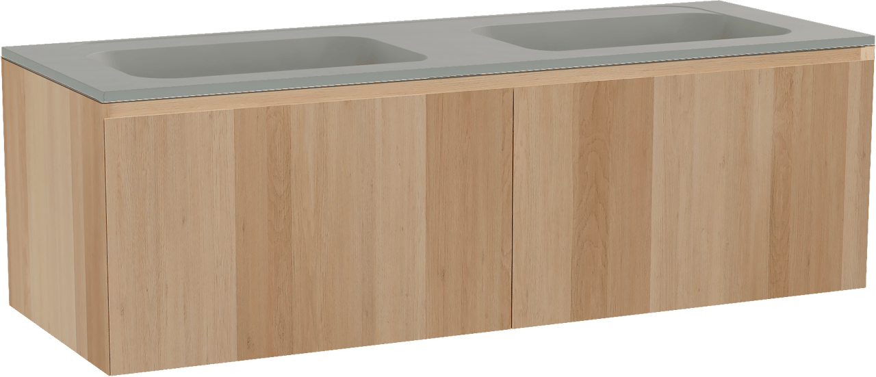Balmani Idra meuble salle de bains suspendu 150 x 55 cm chêne naturel avec Tablo Strada double vasque en marbre composite soie grise