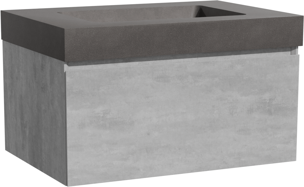 Storke Edge zwevend badkamermeubel 75 x 52 cm beton donkergrijs met Scuro High enkele wastafel in kwarts mat zwart