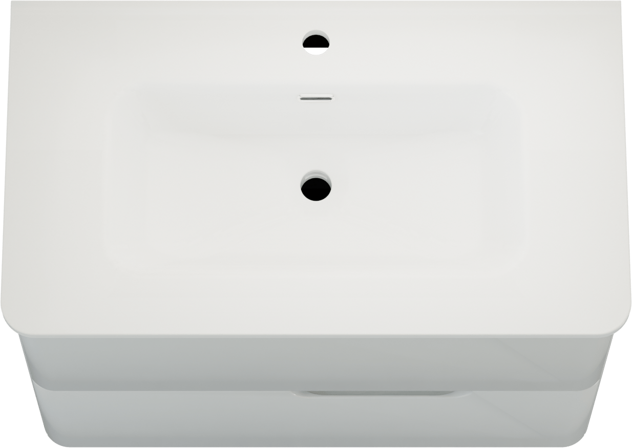 Linie Curvo hängendes Möbelstück Set: 80 x 46 cm, Weiβ glänzend, mit Baro Curvo Einzelwaschtisch Keramik Weiβ glänzend