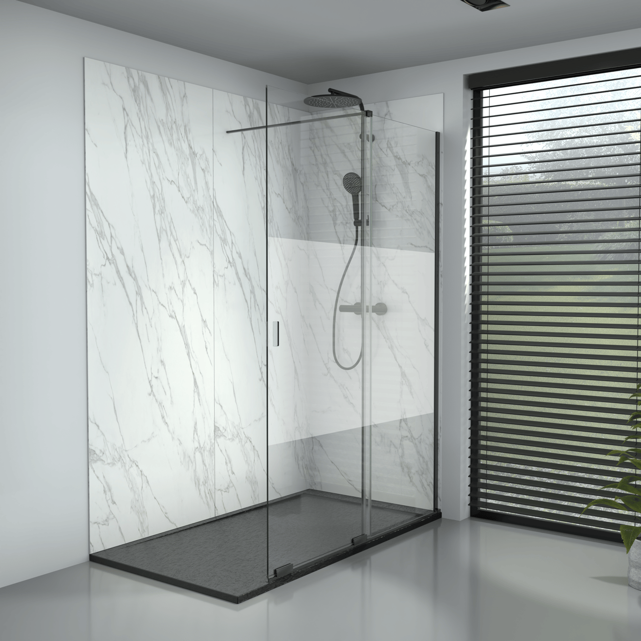 Balmani Move Slide douche à l'italienne avec panneau coulissant 140 x 200 cm droite verre bande profil Noir Mat