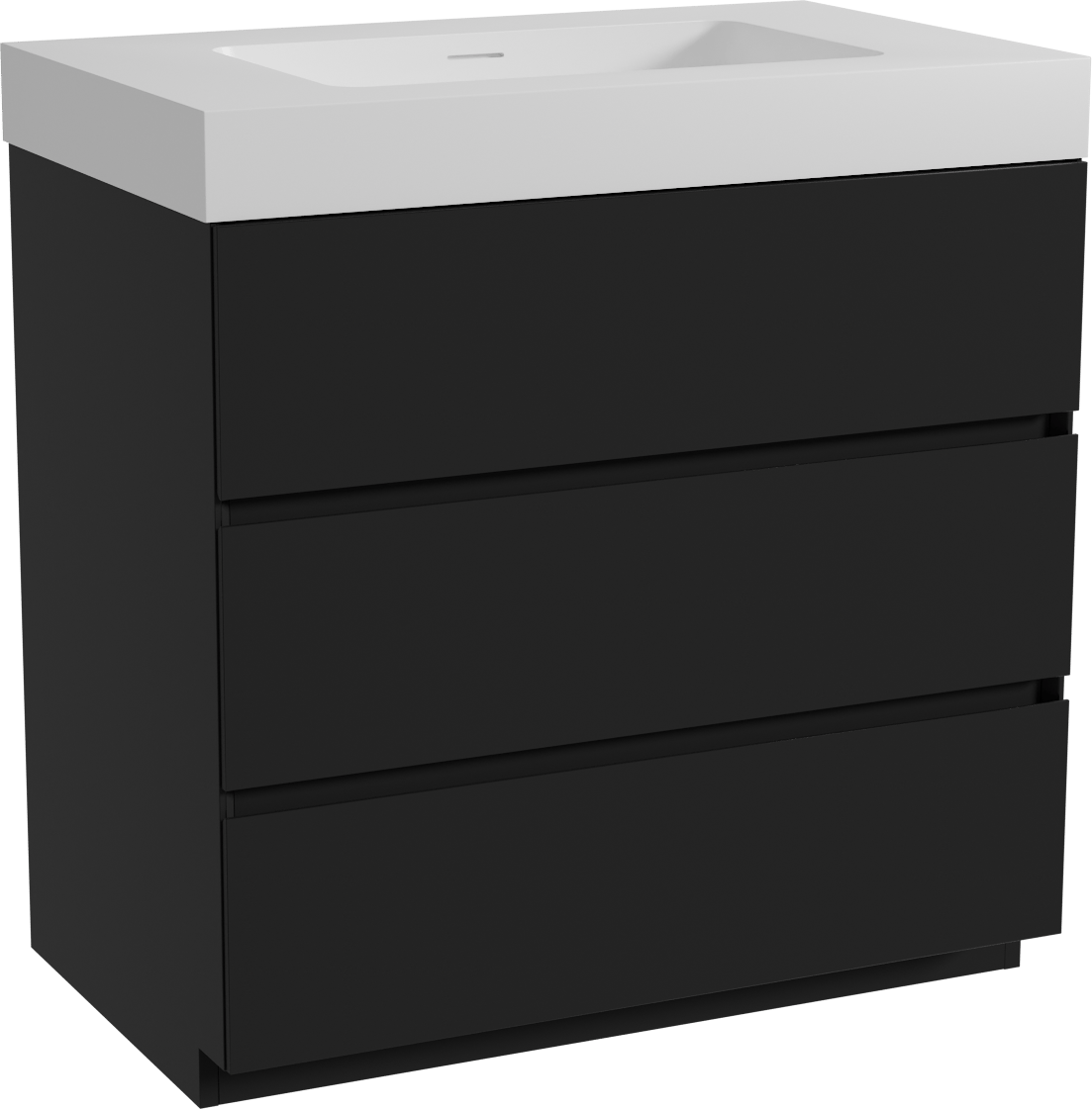 Storke Edge staand badmeubel 85 x 52 cm mat zwart met Mata High enkele wastafel in solid surface mat wit