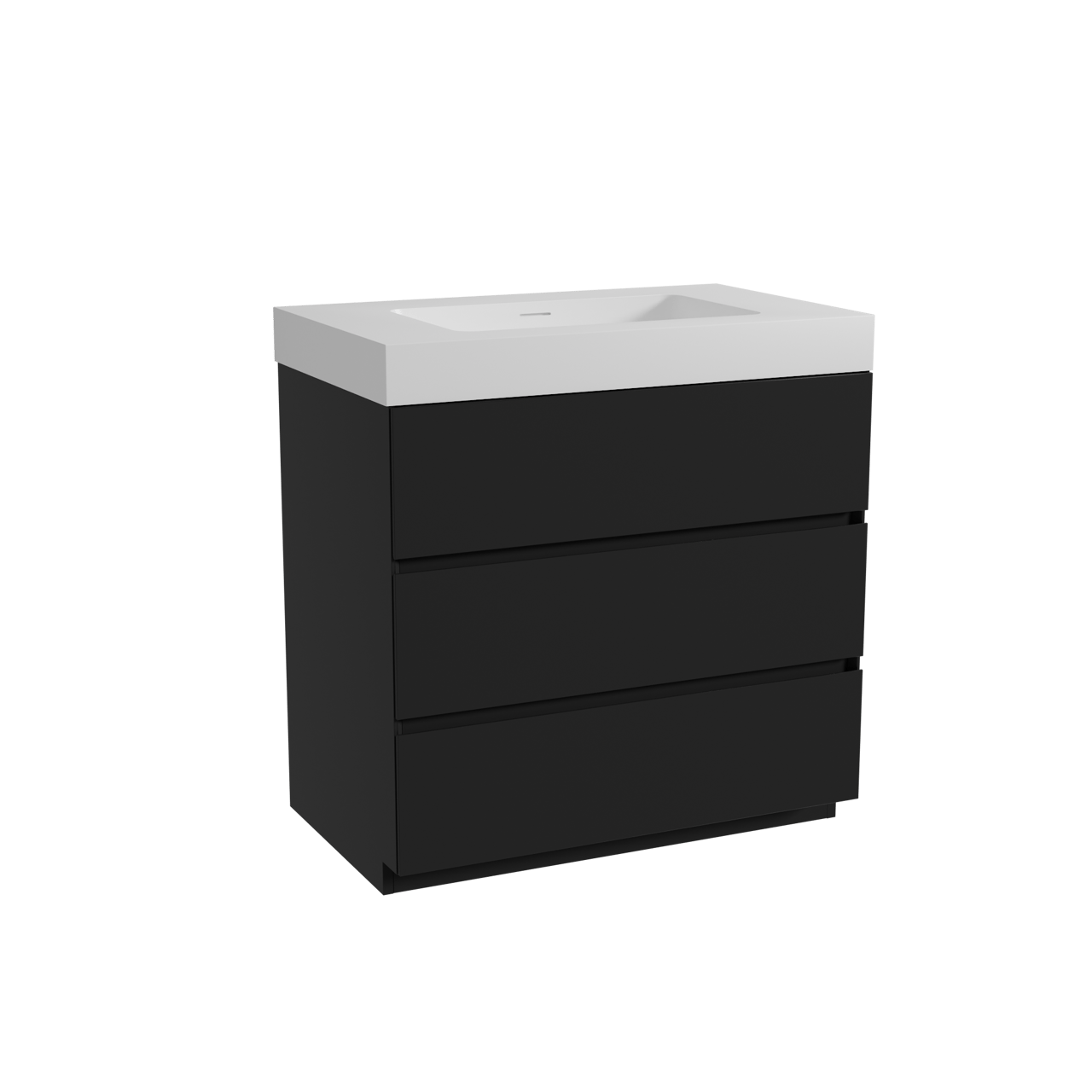 Storke Edge meuble salle de bains à poser 85 x 52 cm noir mat avec Mata High plan simple en solid surface blanc mat