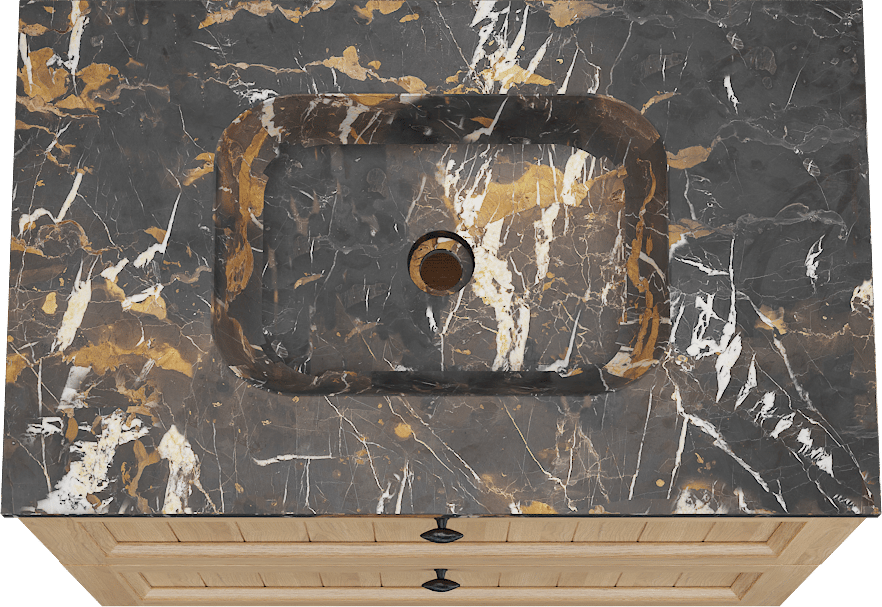Balmani Lemon staand badkamermeubel 90 x 55 cm, fineer natuur eik met Tablo Arcato enkele wastafel in portoro gold