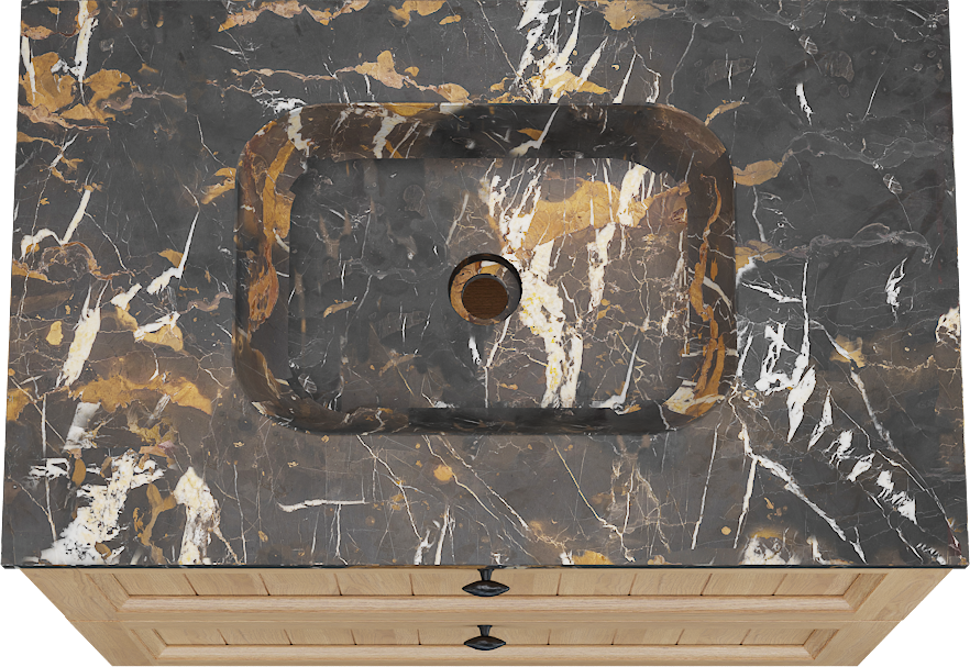 Balmani Lemon staand badkamermeubel 90 x 55 cm, fineer natuur eik met Tablo Arcato enkele wastafel in portoro gold