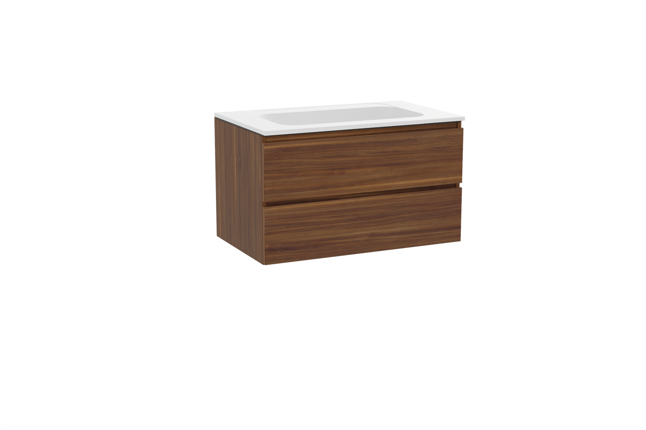 Balmani Lucida meuble salle de bains suspendu 90 x 55 cm noyer américain avec Tablo Strada plan simple en marbre composite blanc mat