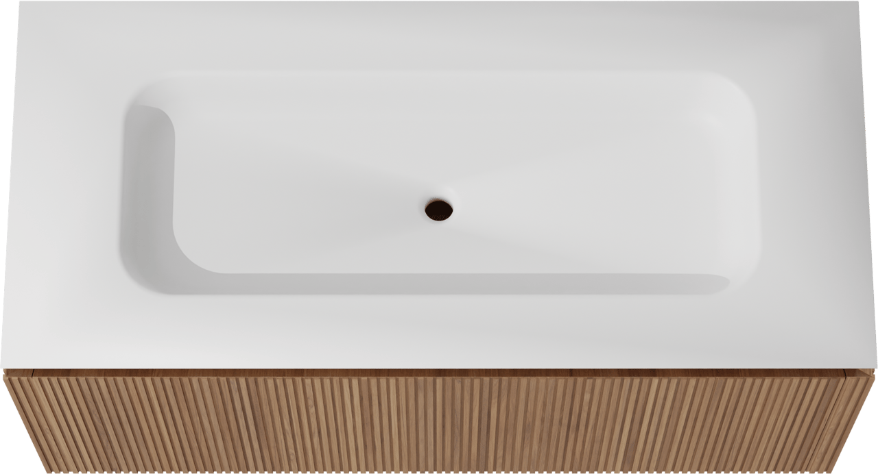 Balmani Eclips meuble salle de bains suspendu 120 x 55 cm Teck avec Eclips plan simple en Solid Surface blanc mat, Nervure droite symétrique verticale