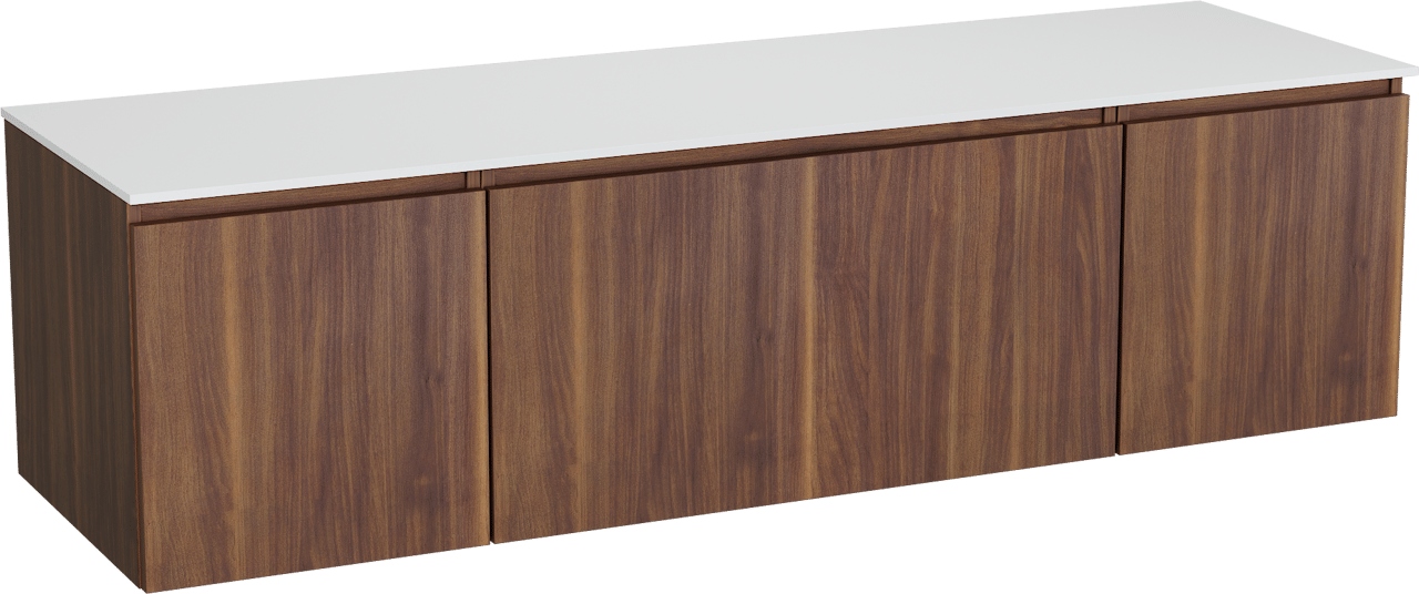 Balmani Sfera meuble salle de bains suspendu 180 x 55 cm noyer américain avec Stretto tablette simple ou double en solid surface blanc mat