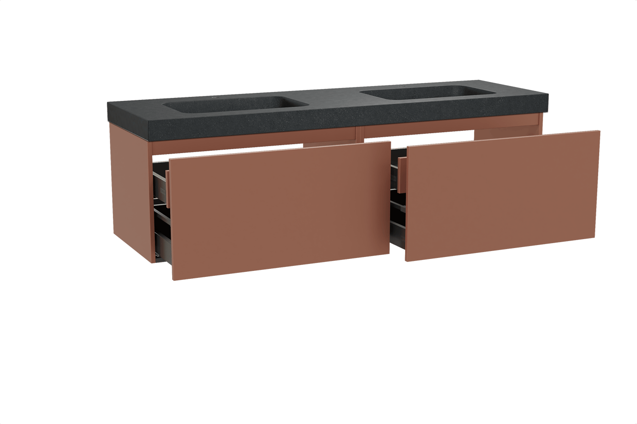 Balmani Sfera hängendes Möbelstück Set: 180 x 55 cm, Cotto, mit Napoli Doppelwaschtisch, Schwarzes Granit