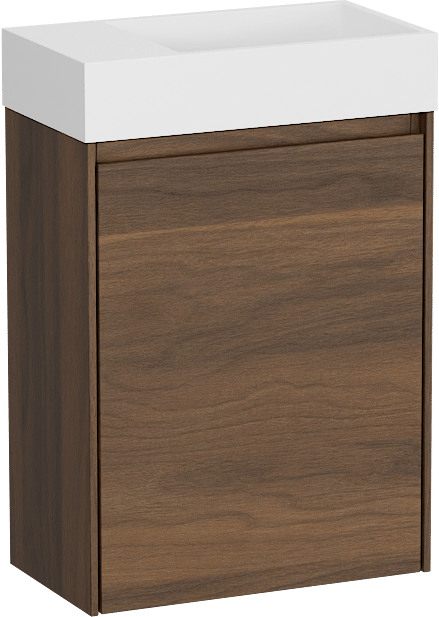 Storke Edge zwevend toiletmeubel 40 x 22 cm Notelaar met Fada wastafel in mat witte Solid Surface