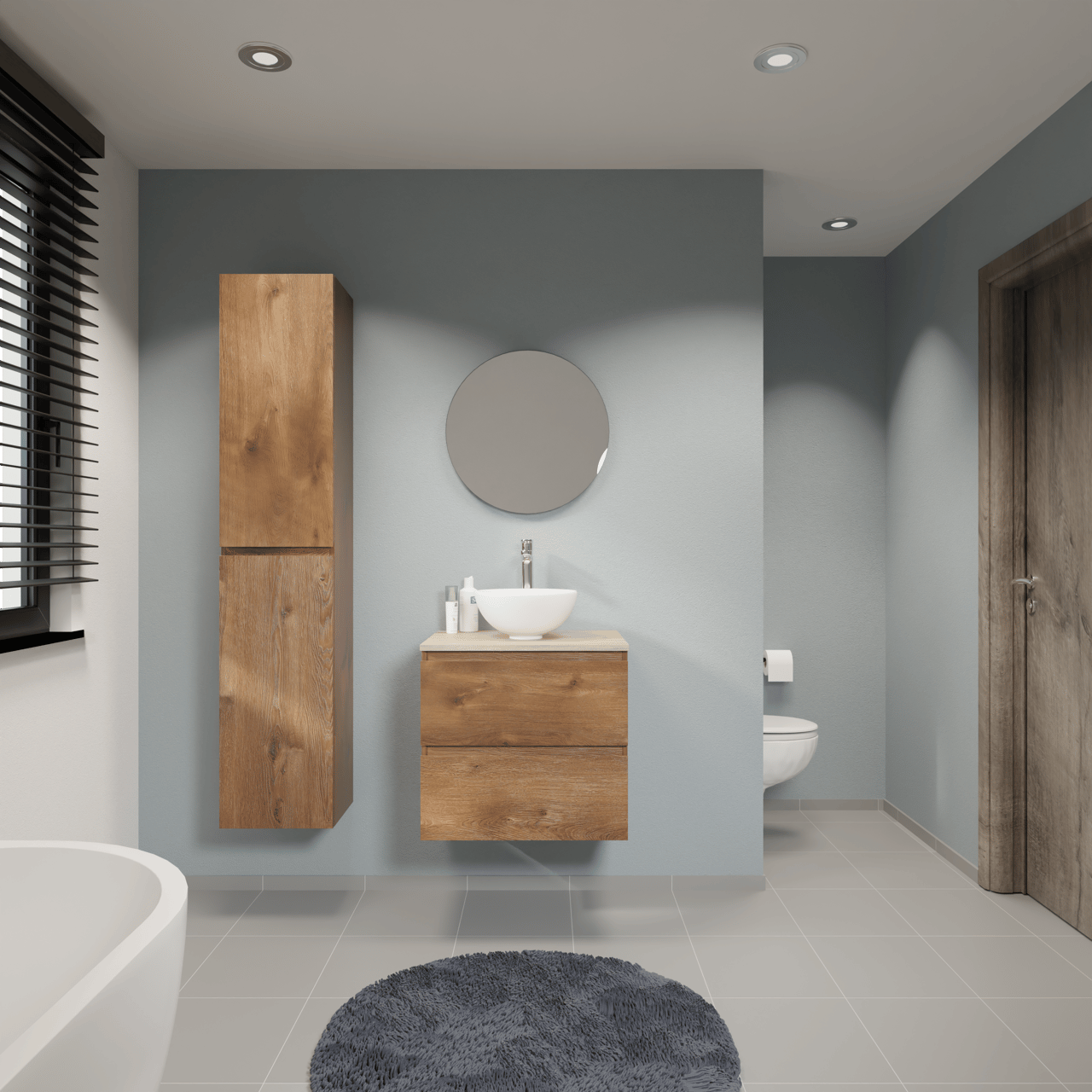 Linie Lado meuble salle de bains suspendu 60 x 46 cm chêne brun avec Lado tablette simple en mélaminé chêne naturel