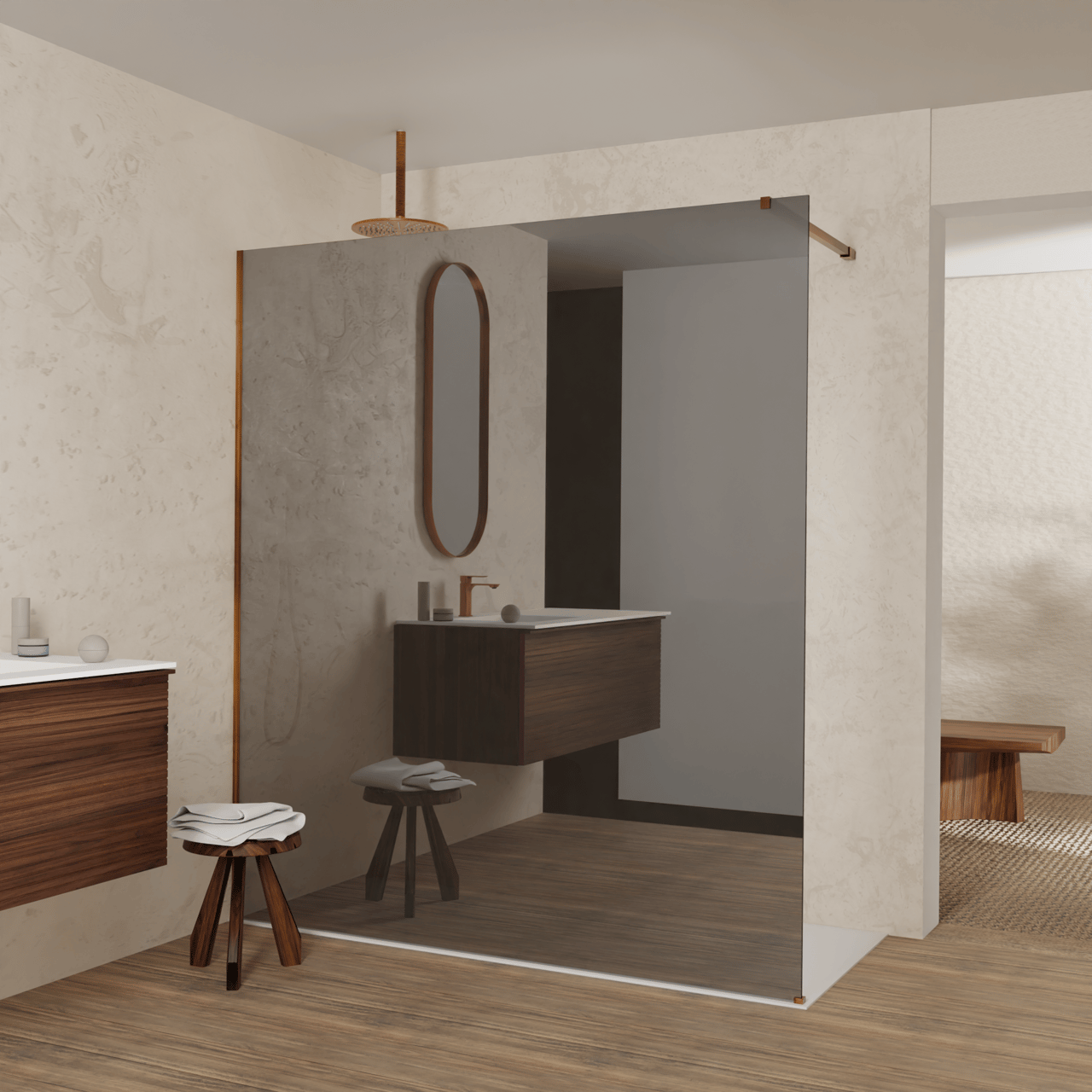 Balmani Modular douche à l'italienne: 180 x 200 cm, Miroir Reflex, avec coating, Profil Brushed Rosegold