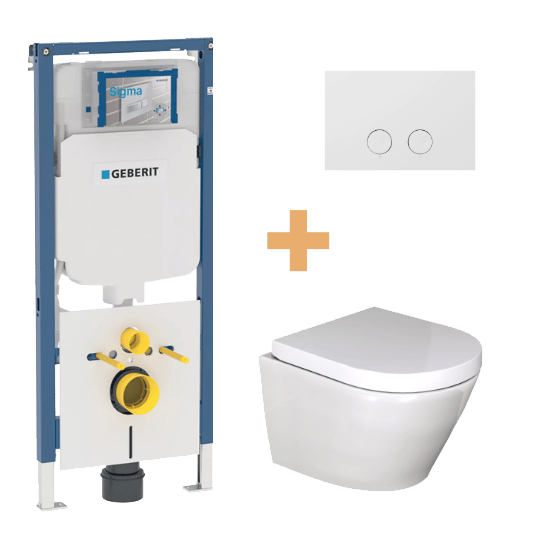 Luca Varess Calibro hangtoilet hoogglans wit randloos compact met Geberit Duofix UP720 Sigma inbouwreservoir en bedieningspaneel