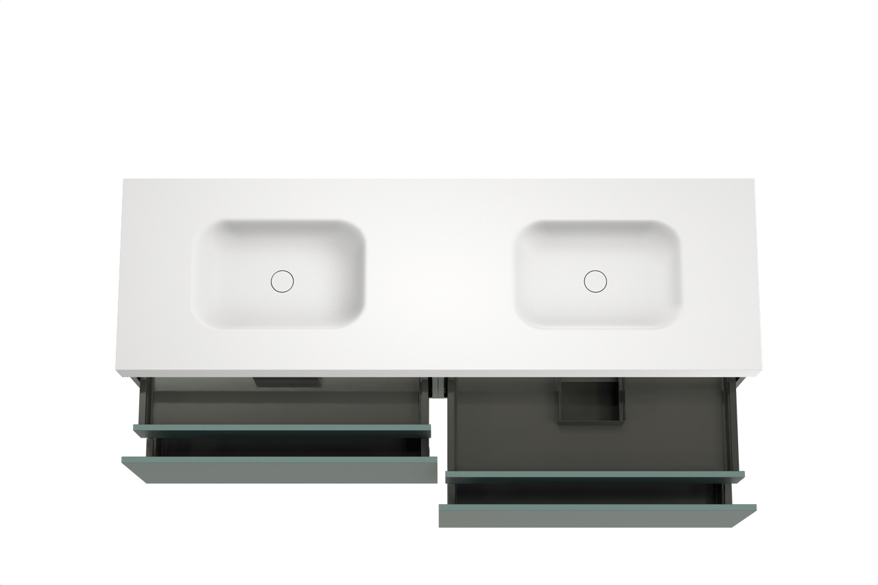 Balmani Sfera hängendes Möbelstück Set: 180 x 55 cm, Forest, mit Arcato Doppelwaschtisch, Solid Surface Weiß matt