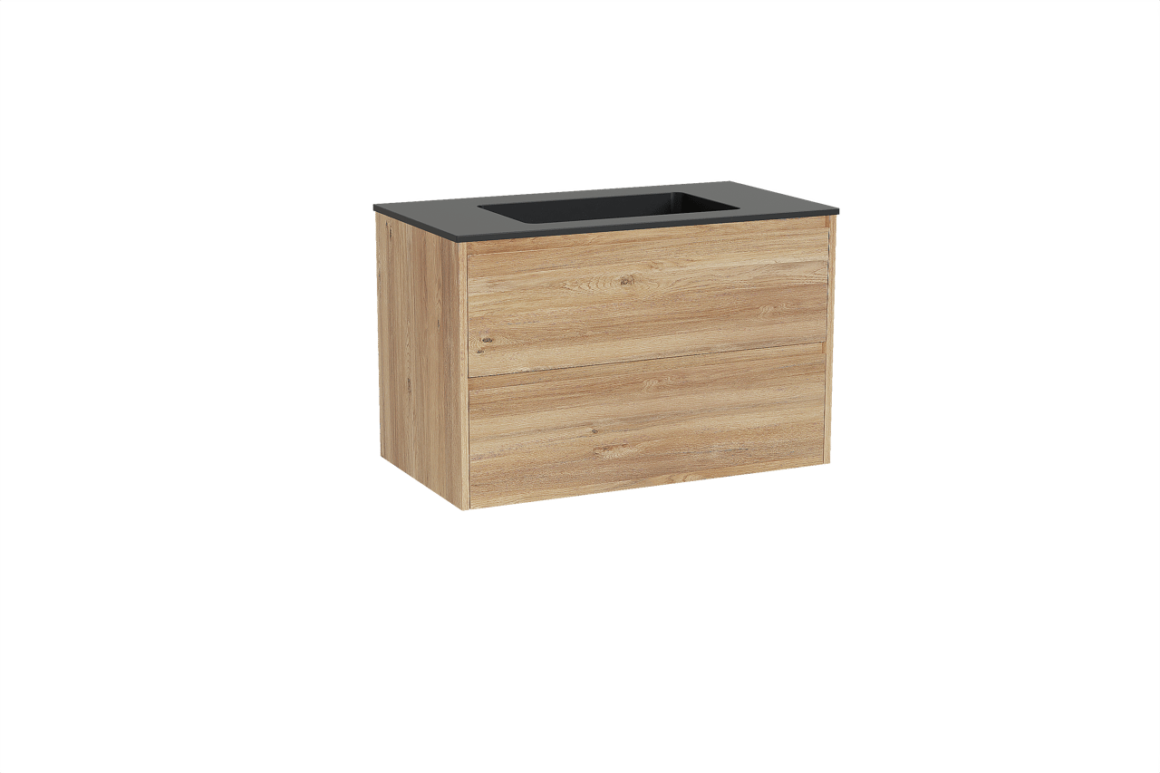 Storke Seda meuble salle de bains suspendu 95 x 52 cm chêne brut avec Scuro plan simple en quartz noir mat
