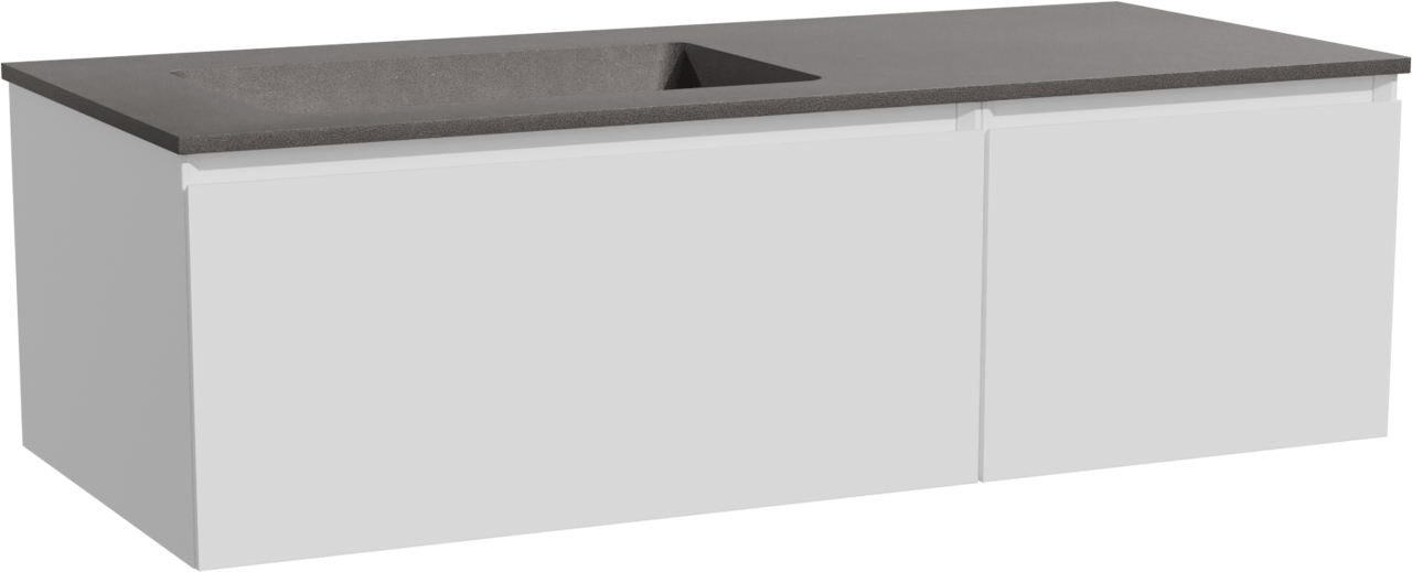 Storke Edge zwevend badmeubel 120 x 52 cm mat wit met Scuro asymmetrisch linkse wastafel in kwarts mat zwart