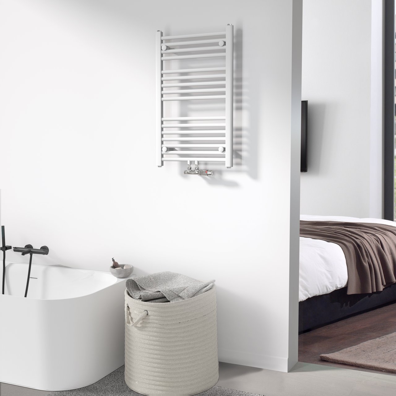 Vipera Kanza enkele handdoekradiator 50 x 80 cm centrale verwarming mat wit zij- en middenaansluiting 448W